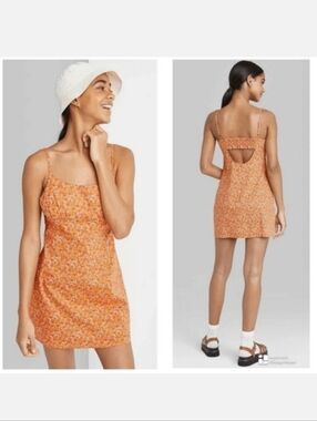 Wild Fable Yellow Floral Spaghetti Strap Mini Dress Size Large